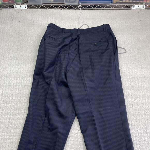 Kenneth Cole Mens 2 Piece Suit Blazer 40 R / Pants 34R Navy Blue Pine Striped - Picture 15 of 16